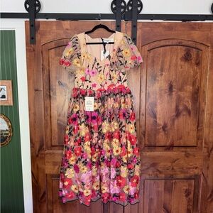 JessaKae English Garden Dress - Floral Dress with Pink and Yellow Embroidery